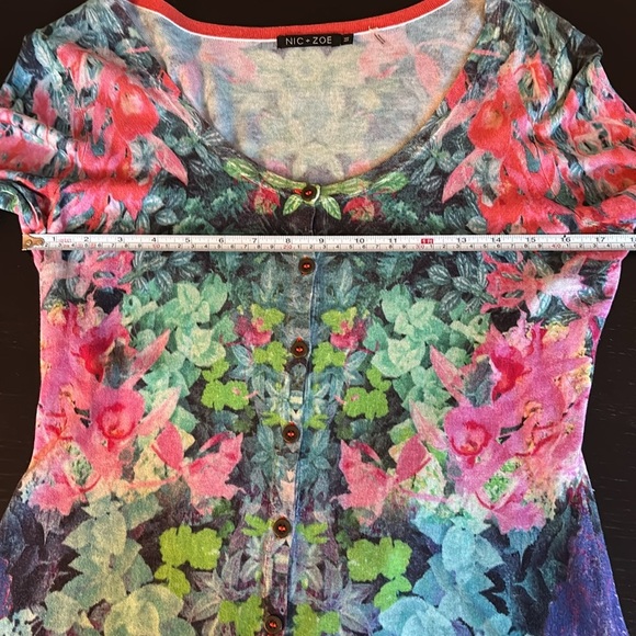 NIC + ZOE printed floral button up cotton blend cardigan size M - Picture 5 of 8